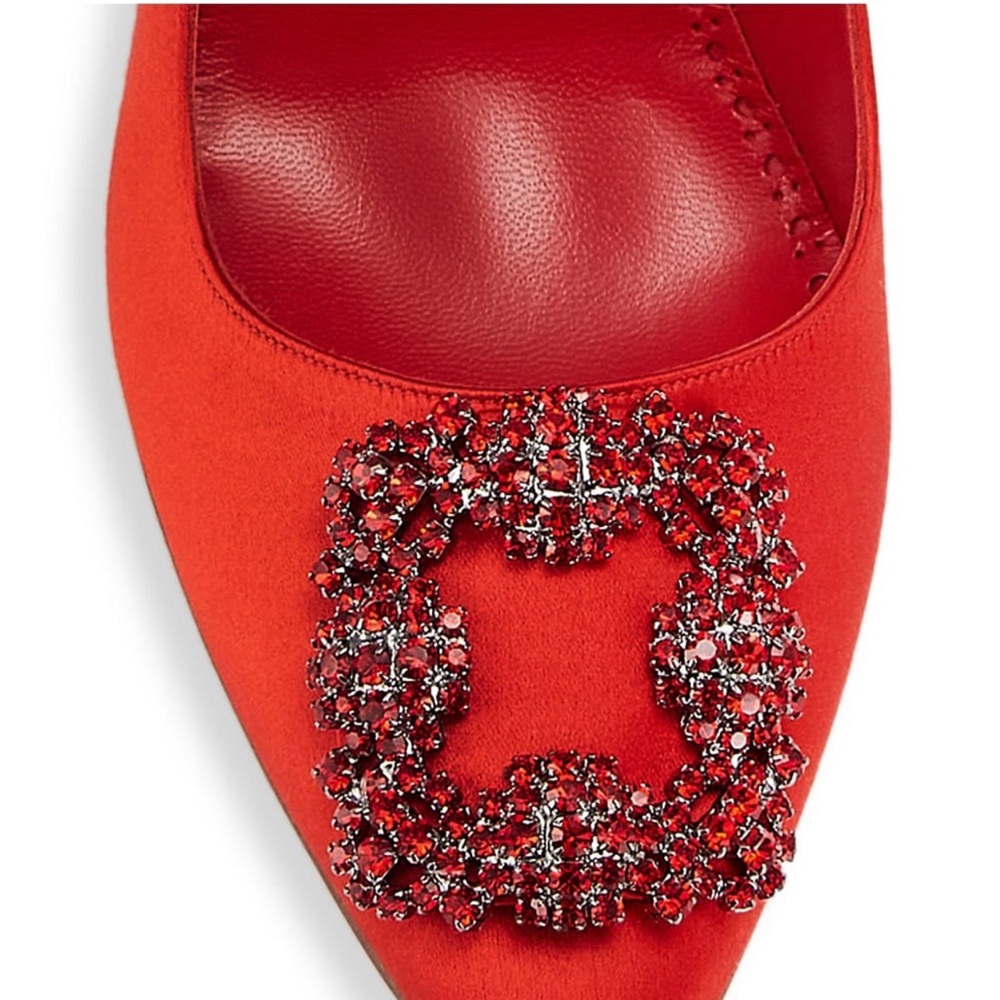 New Manolo Blahnik Hangisi 105MM Embellished Satin Pumps size 7.5